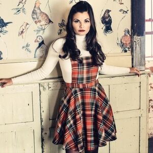 Hell Bunny Oktober Red Tartan Check Mini Pinafore Dress Women's Small